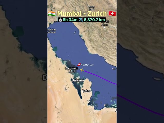 Mumbai to Zurich flight route