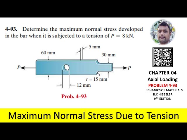 4-93 | Determine the maximum normal stress developed in the bar | Mechanics of materials rc Hibbeler