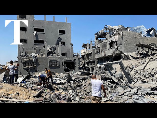 Palestinians run for cover as Israeli forces hit Gaza City