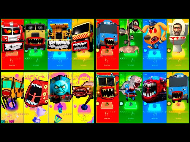 Bus Eater vs Spider HouseHead vs Lighthouse Monster vs Lightning Mcqueen Eater - Tiles Hop Megamix