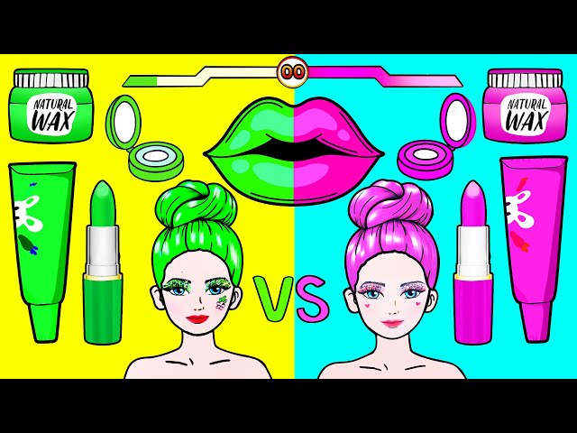 Costumes PINK & GREEN Makeup And New Hair Handmade 💗💚 - Barbie Makeup Challenge | Woa Doll Spanish
