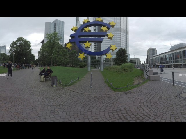 360 VR Frankfurt city view with Eurotower and Opera house, Germany