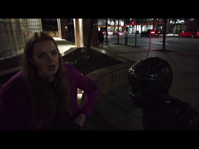 Greta Thunberg is going crazy: talking to statue in Toronto, Canada (funny parody)