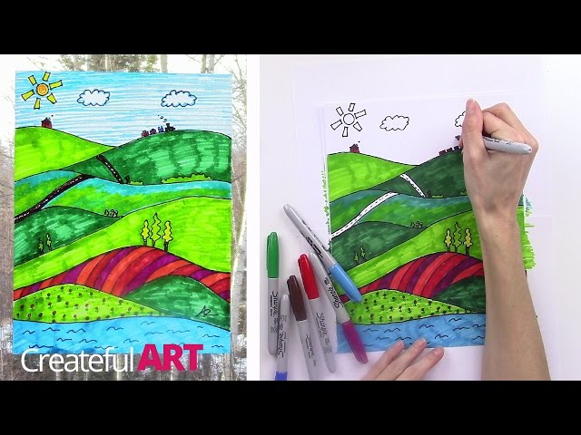How To Draw a Landscape--Art Lesson For Kids