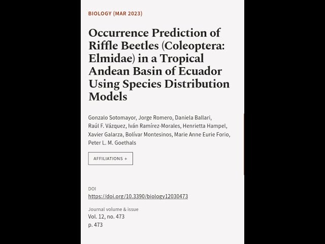 Occurrence Prediction of Riffle Beetles (Coleoptera: Elmidae) in a Tropical Andean Ba... | RTCL.TV