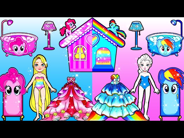 WOW! Papercraft Rainbow Dash VS Pinky Pie Barbie New Home - Barbie Story & Crafts | WOA Doll Stories