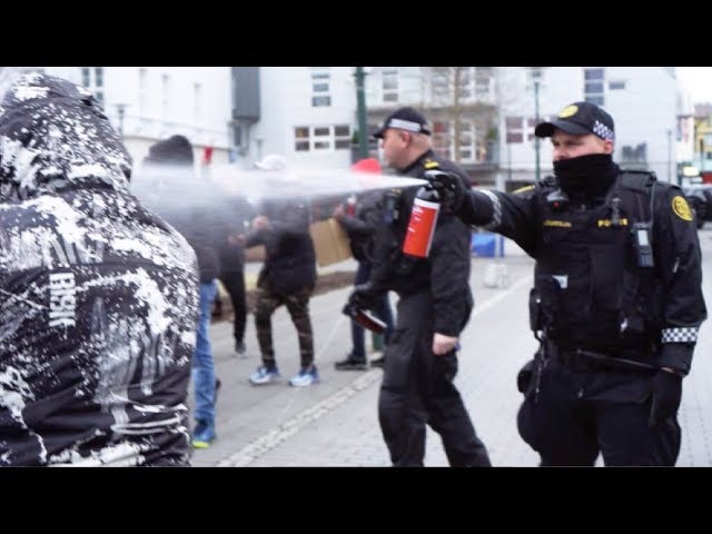 Refugees and Police clash outside the Parliament of Iceland