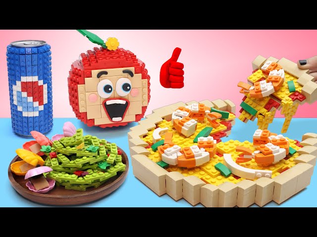 LEGO Giant Pizza : Making Delicious Pizza and Seafood Salad || Stop Motion Lego Cooking