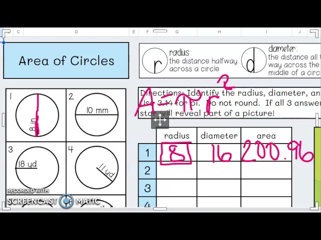 Circles 3 - Area of a Circle - Classwork Examples