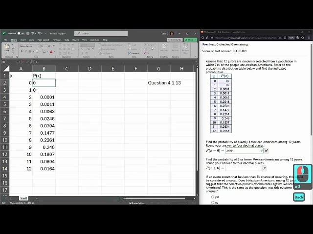 Stats 243 = HW 4.1.13 = Probability Distribution From A Table In Excel