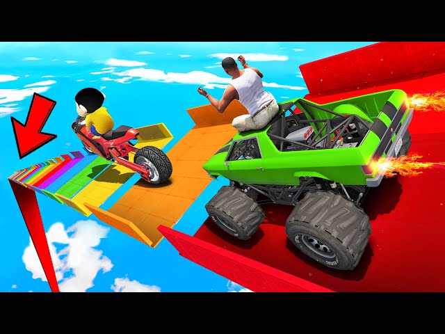 SHINCHAN AND FRANKLIN TRIED THE IMPOSSIBLE COLORFUL MEGA RAMP PARKOUR CHALLENGE IN GTA 5