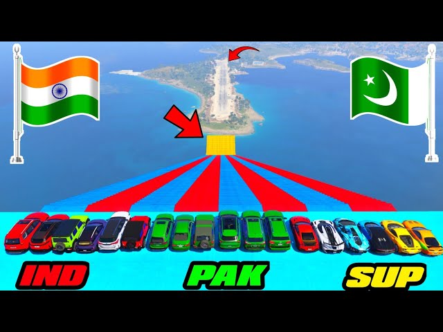 GTA 5 INDIAN CARS VS PAKISTAN CARS VS SUPER CARS STAIRS JUMPING CHALLENGE | Gta 5 Gameplay