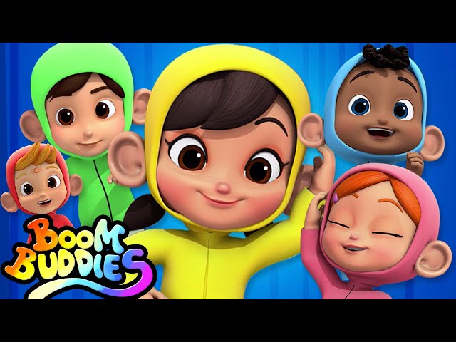 Cinco macacos pequenos | Musica para bebes | Educação | Boom Buddies Português | Desenho animado