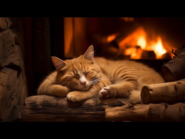 Fall asleep to the purring of a Persian cat and a fireplace (12 HOURS)🔥