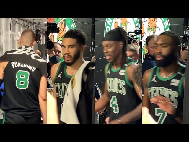 Jayson Tatum, Jaylen Brown, Jrue Holiday, Celtics Immediately After Celtics Game 2 Win Against Mavs