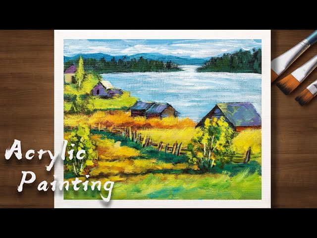 Landscape Painting Tutorial for Beginners Acrylic \ Daily Art #109\ Country Life