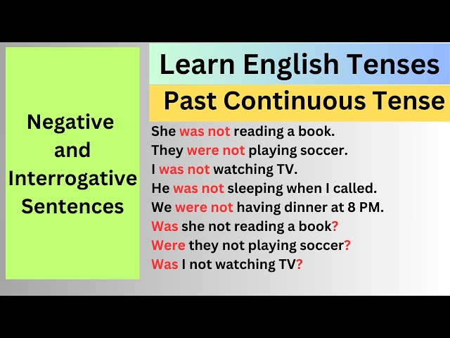 learn English Tenses: Past Continuous Tense | Negative and Interrogative