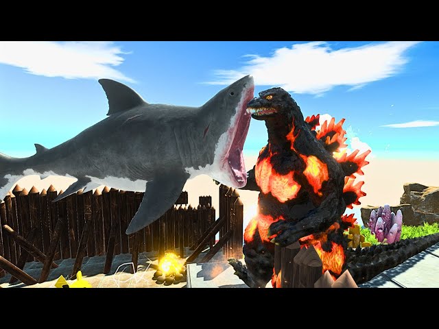 Godzilla and King Kong Rescue Pikachu From Megalodon Shark | Animal Revolt Battle Simulator - ARBS