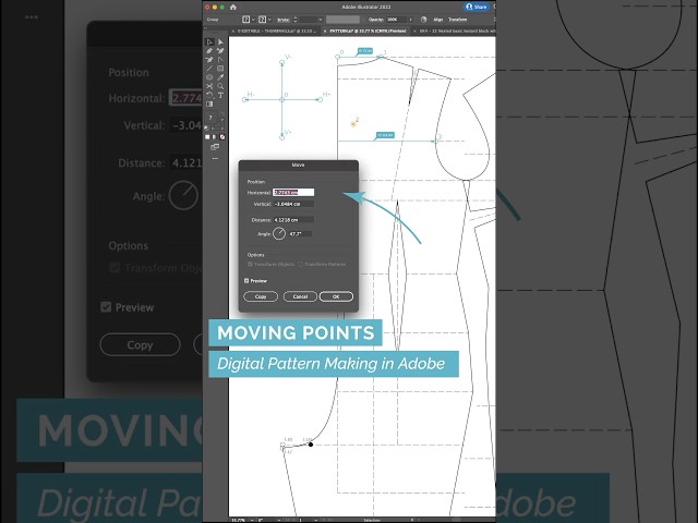 30/49 Moving Points - Digital Pattern Making in Adobe Illustrator #patternmaking #sewing #fashion