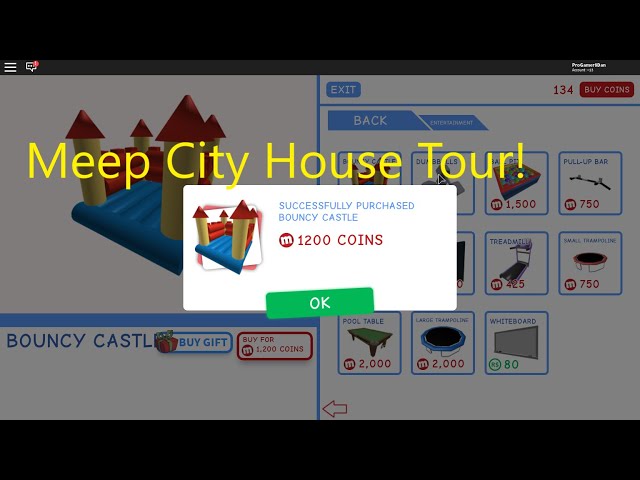 MEEP CITY HOUSE TOUR!  (I BOUGHT THE BOUNCY CASTLE-1,200 COINS!)