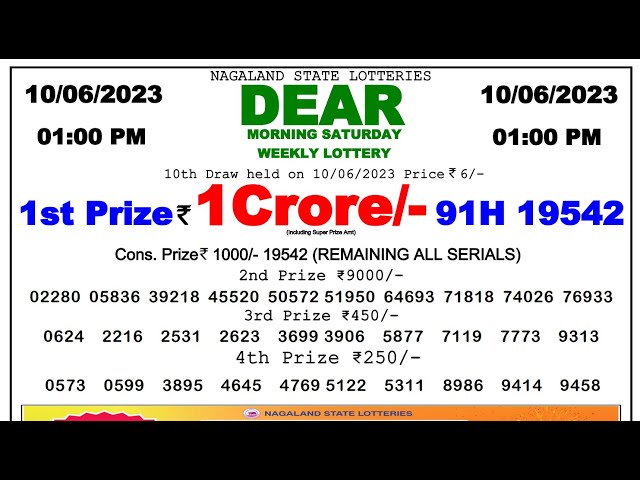 🔴 Lottery Sambad Live 01:00pm 10/06/2023 Morning Nagaland State Dear Lottery Result Pdf Download