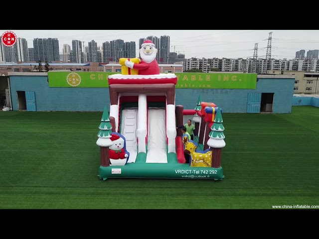 Christmas Bouncy Castle With Slide Commercial Holiday Inflatables For Kids Party Event T2-6006