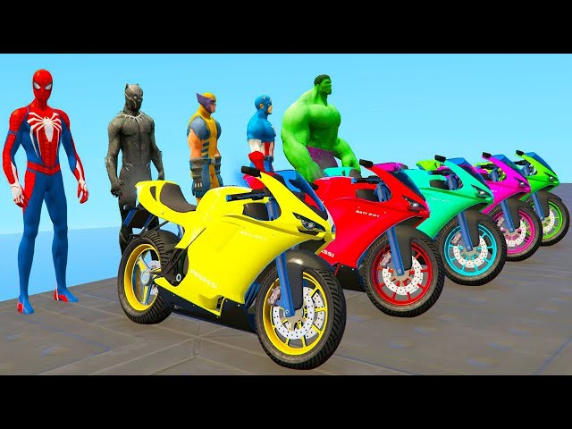 Team Avengers VS Justice League EXTREME Racing Super Motorcycles Car Challenge on Rampa - GTA 5 mods