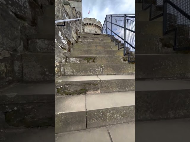 climbing 500 stairs on the wall of Old-timey Warwick castle built in 1068