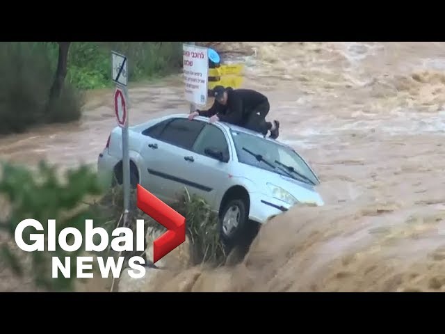Video shows stranded man rescued during flash flood near Jerusalem