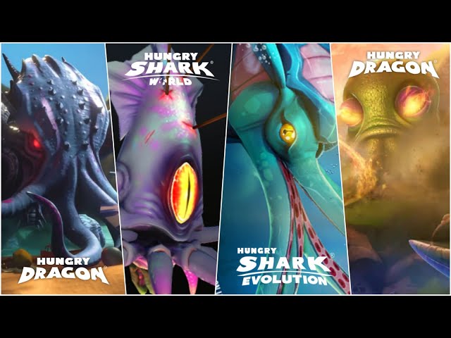 ALL KRAKEN MOVIE AND TRAILER + ALL GAMEPLAY COMPARISON - HUNGRY SHARK VS HUNGRY DRAGON
