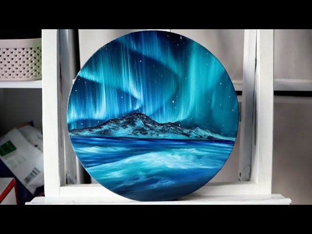 Easy oil painting for beginners | Northern lights aurora painting tutorial | Black canvas painting
