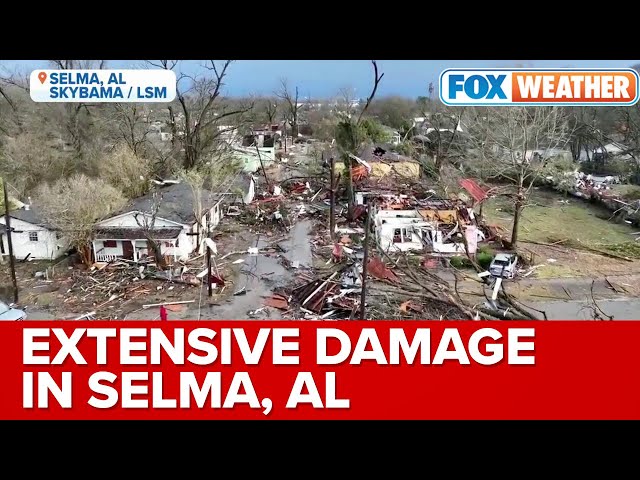 Drone Video Shows Widespread Damage In Selma, AL After Large Tornado Swept Through