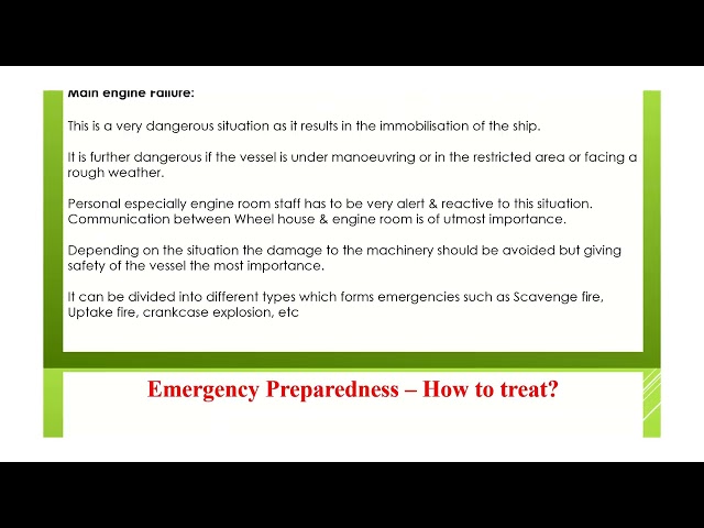 ISM code   Emergency preparedness   Main engine failure   how to treat