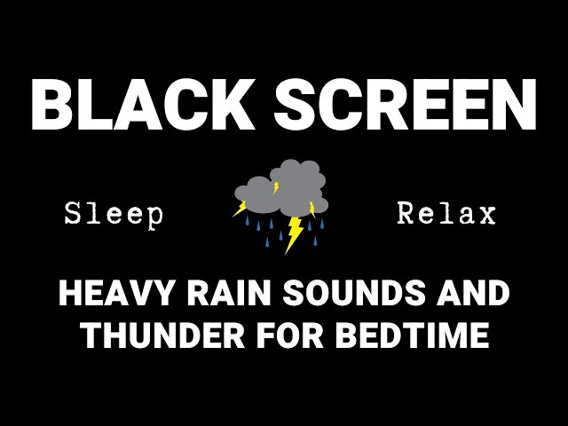 Fall asleep FAST with very strong and clear sounds of rain and thunder Black screen | Beat insomnia