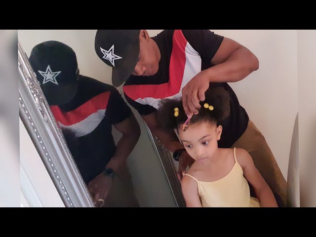 DAD COMBS DAUGHTER HAIR and slick edges/baby hair for the first time- An EASY Hairstyle Dads can do!