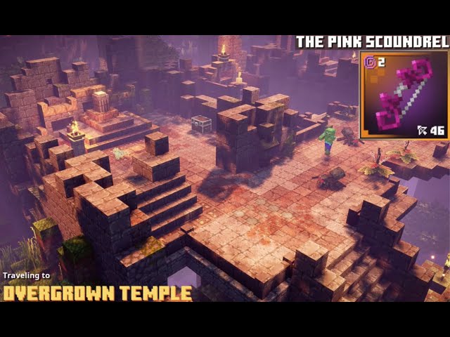 Going into the overgrown temple. And using the pink scoundrel! in Minecraft Dungeons.