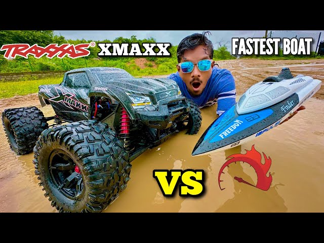 RC Jetblack Traxxas Xmaxx Hydroplane vs Super Fast Boat - Chatpat toy tv