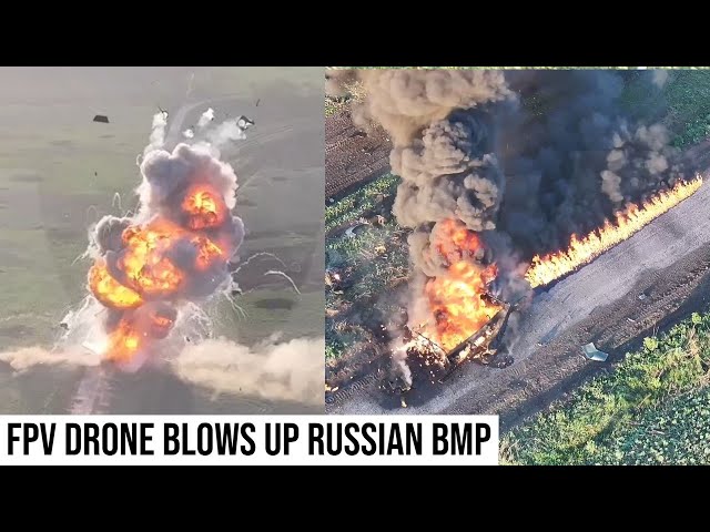 Ukrainian FPV drone Destroy an abandoned Russian BMP-1 in the Donetsk region.