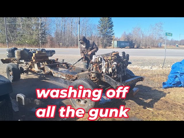 removing all the gunk off cummins engine and frame