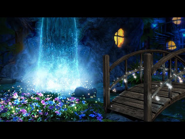 Sleep to Waterfall in Enchanted Forest | 10-Hour Water Sound Black Screen