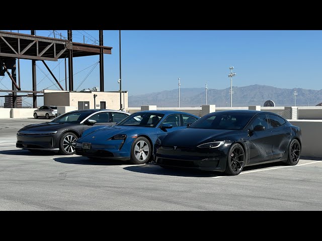 EV Road Trip Race! Lucid Air vs Tesla Model S vs Porsche Taycan - Race To Vegas Return