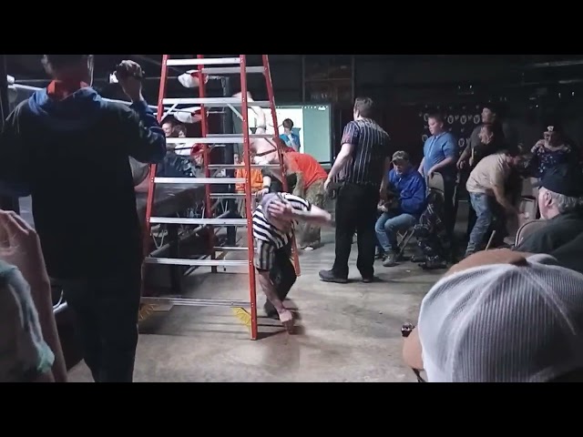 Final moments of Crazii Shea vs Ughh The Caveman at Asylum Pro Wrestling