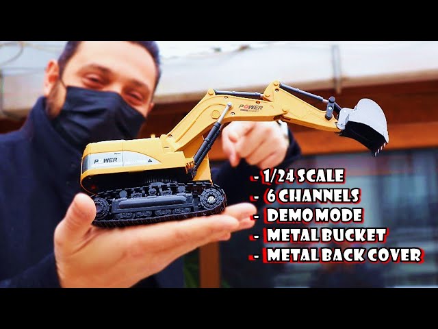 1/24 Micro RC Excavator with Metal Bucket and 6 Channels - Unboxing & Test