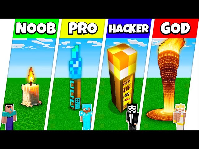 Minecraft Battle: NOOB vs PRO vs HACKER vs GOD: TORCH HOUSE BUILD CHALLENGE / Animation