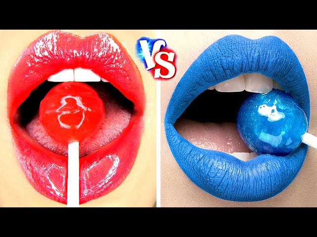 RED VS BLUE COLOR CHALLENGE || Eating Everything Only In 1 Color For 24 Hours