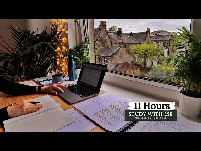 11 HOUR STUDY WITH ME | Background noise, 10 min Break, No music, 45 min Lunch Break 1