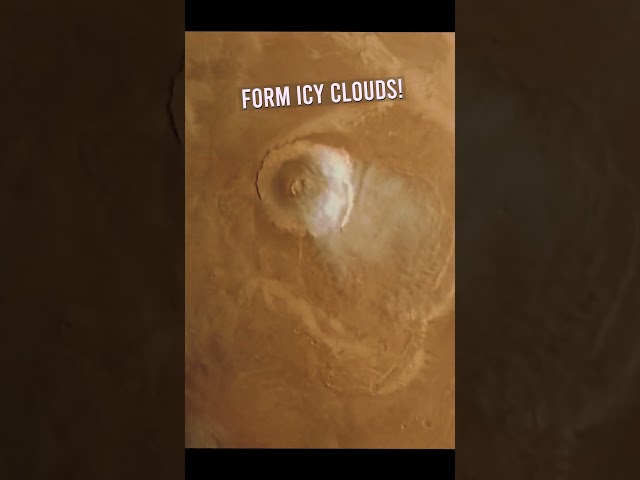 Clouds drifting above Olympus Mons Volcano on Mars