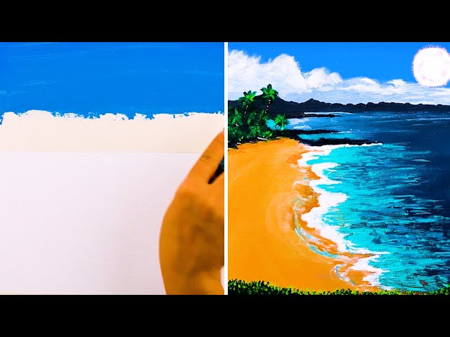 How to Paint Beach in 3 Minutes Step by Step for beginners 😍 | Acrylic Painting Techniques