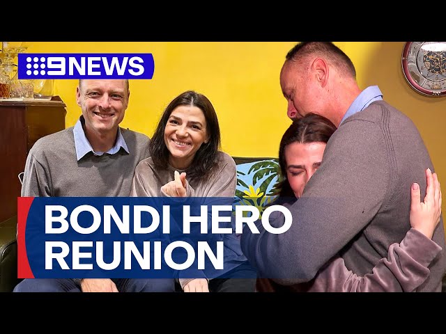 Bondi attack survivor meets mystery man who dragged her to safety | 9 News Australia