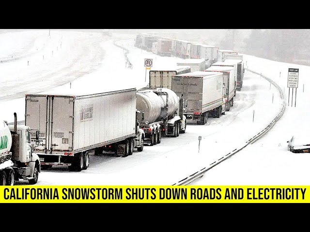 California blizzard shuts down roads and ski resorts as heavy snow and winds continue.